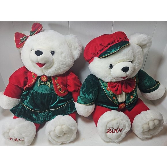 Vintage TB Toys Trading 2001 Christmas Bears Plush 20" Couple Boy Girl Holidays - Picture 1 of 5